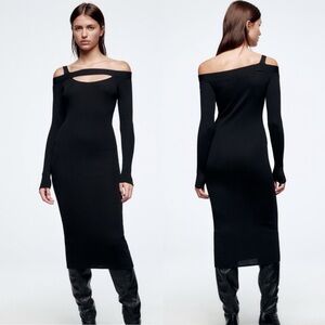 Zara Black Body-con Cutout‎ Off the Shoulder Dress